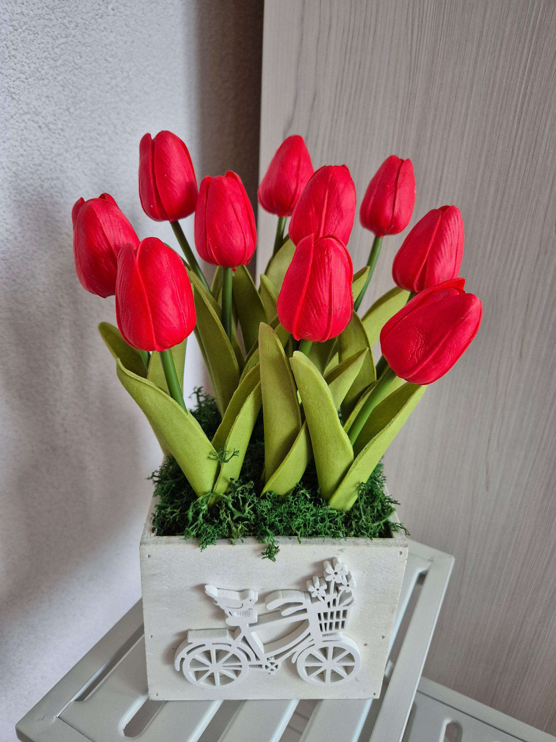 Evi – Real Touch Tulpen in Houten Decoratiebox